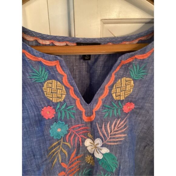 Talbots Embroidered Linen Blend Top Sz L Petite Floral Boho - Picture 4 of 10